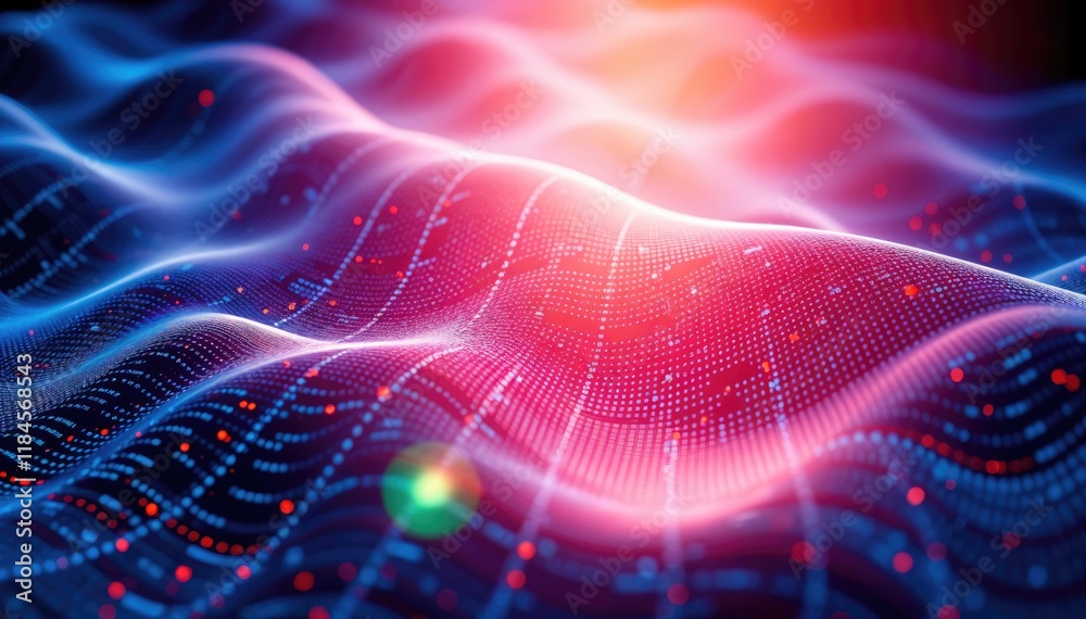 Aufkleber Abstract digital wave data visualization Red and blue hues dynamic flowing pattern tech and data related projects