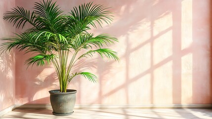 Palm Plant in Pot Against Pink Wall
