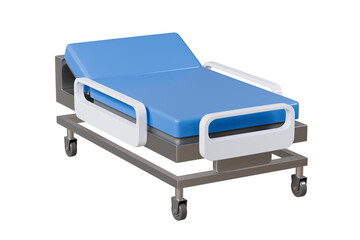 3d Patient Bed icon. Medical healthcare concept. Modern hospital featuring a bedroom. Minimal patient bed hospital medicals interior cartoon icon creative isolated transparent background. 3d render.