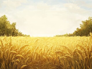 Naklejka premium Golden Wheat Field Under a Sunny Sky