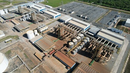 Modern huge LNG powerplant seen from drone