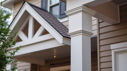 Residential House Exterior: Gable, Column, and Siding Detail