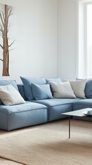 Modern Living Room with Light Blue Sectional Sofa