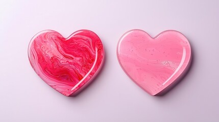 Fototapeta premium Heartshaped acrylic coasters with intricate Valentinethemed paintings embedded within