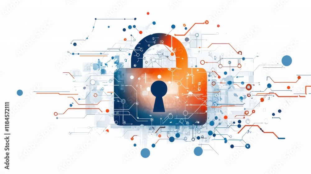 Poster secure digital lock protecting encrypted networking data and information