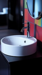 Modern Bathroom Sink with Colorful Tiles