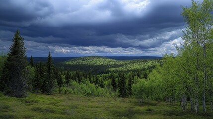 Obraz premium Forest Landscape Under Stormy Sky