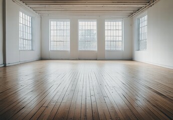 Fototapeta premium A large room with a lot of windows and a wooden floor