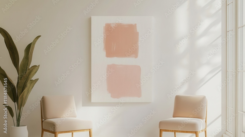 Poster minimalist artwork with soft pencil strokes in muted pink and amber creating a serene atmosphere in 