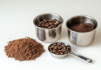 Three bowls of coffee beans and coarseness of the coffee