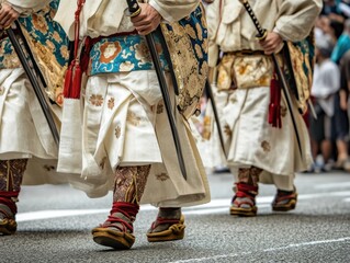 They are carrying swords and wearing white robes