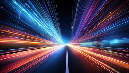 acceleration speed motion on night road magic moving fast speed lines blurred car light motion effect city road background with long exposure night lights ray abstract energy pack effect
