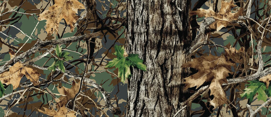 Real tree hunting camouflage seamless pattern. Abstract camouflage background for military and hunting. Vector camo texture. Vector camouflage background. 