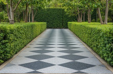 A path with a black and white checkered pattern