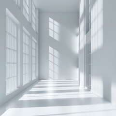 Obraz premium Modern Minimalist Empty Hallway with Sunlight Shadows
