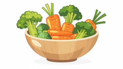 A fresh vegetable bowl with carrots and broccoli 