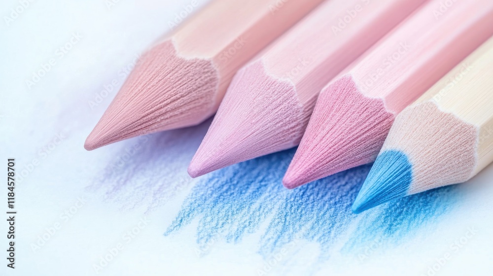 Poster soft pencil strokes create pastel textures in pink and blue tones for artistic expression and balanc