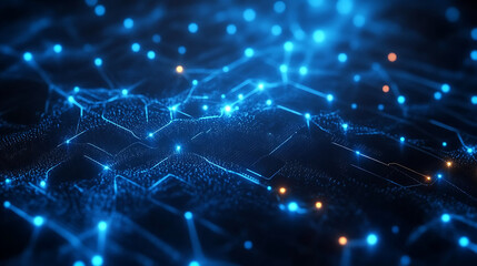 Obraz premium Artificial intelligence network. Abstract image of a digital network illuminated by blue light