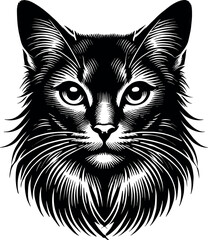 Abyssinian Cat Front Face Vector Black Silhouette Cricut Design for T-Shirt