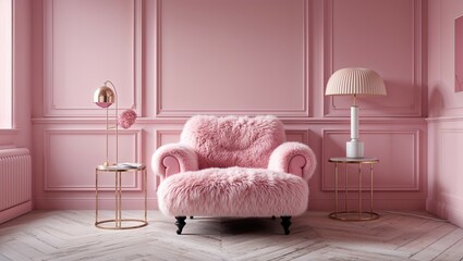 A contemporary living room boasts a pink armchair and sofa, enhancing the home's luxurious interior design