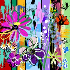 Fotobehang Abstract met Penseelstreken abstract background illustration, composition with flowers, strokes, splashes and geometric lines  © Kirsten Hinte