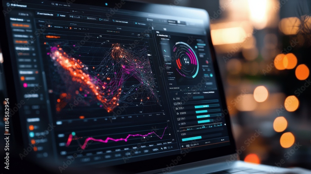 Poster futuristic financial data analytics dashboard with advanced data visualization tools and intelligenc