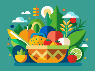 Colorful Fruit and Vegetable Basket Illustration – Vibrant Healthy Food Design