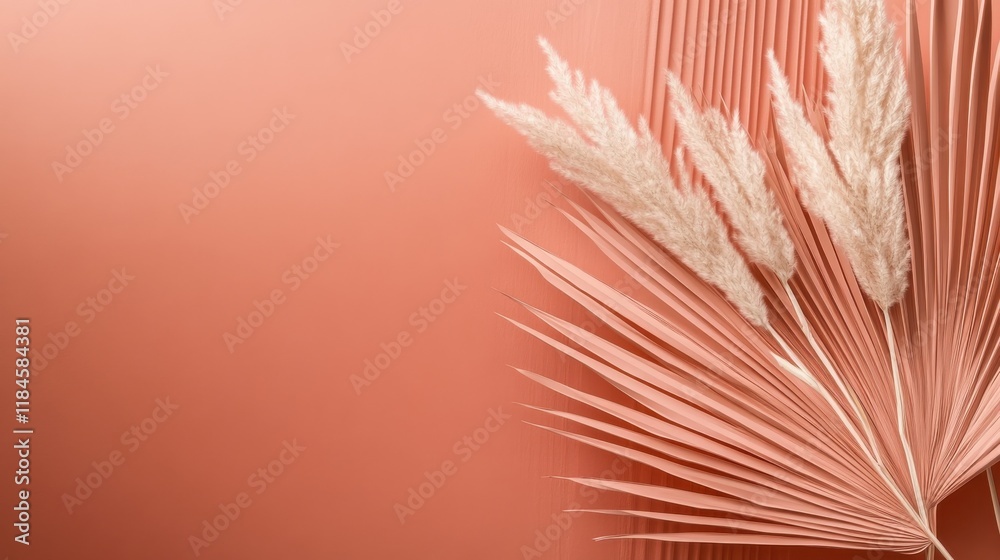 Poster calming coral minimalist design featuring dried foliage against a soft backdrop
