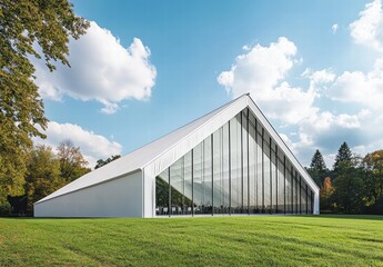 Naklejka premium A large white building with a glass roof and a large glass window