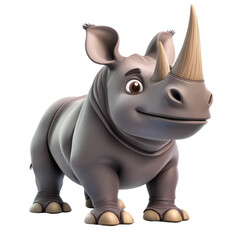 Fototapeta premium Cartoon Rhino Character in 3D Style on transparent background, Fun and Playful Design for Various Uses
