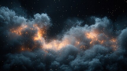 Fototapeta premium A cosmic scene featuring dark clouds illuminated by sparkling light, evoking a sense of wonder.