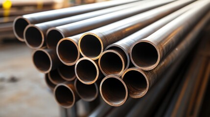 Fototapeta premium Stacked Metal Pipes in an Industrial Setting