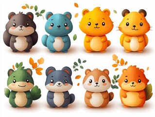 A colorful illustration of cute, cartoon-style animals, showcasing various adorable bear-like characters.