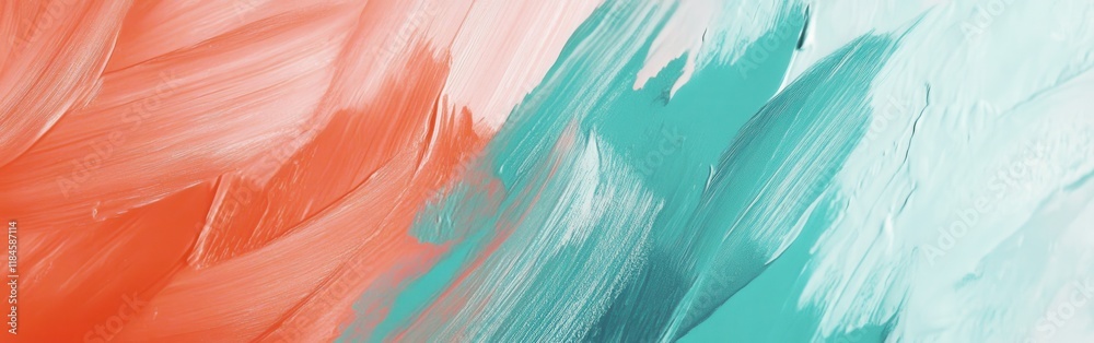 Fototapete vibrant coral and teal gradient created with abstract pencil strokes conveying fluid movement and dy