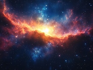 Fototapeta premium A vibrant cosmic scene showcasing colorful nebulae and stars in the vast universe.