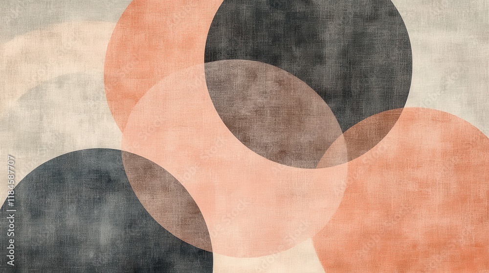 Fototapete Exploring abstract overlapping circular patterns in muted peach and gray tones for visual simplicity and texture