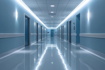 Clean and empty hospital corridor in a modern medical facility