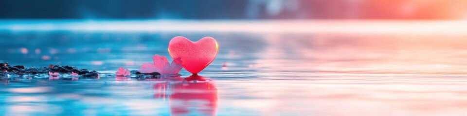 Fototapeta premium Glowing heart shaped shadow on tranquil lake during stunning sunset