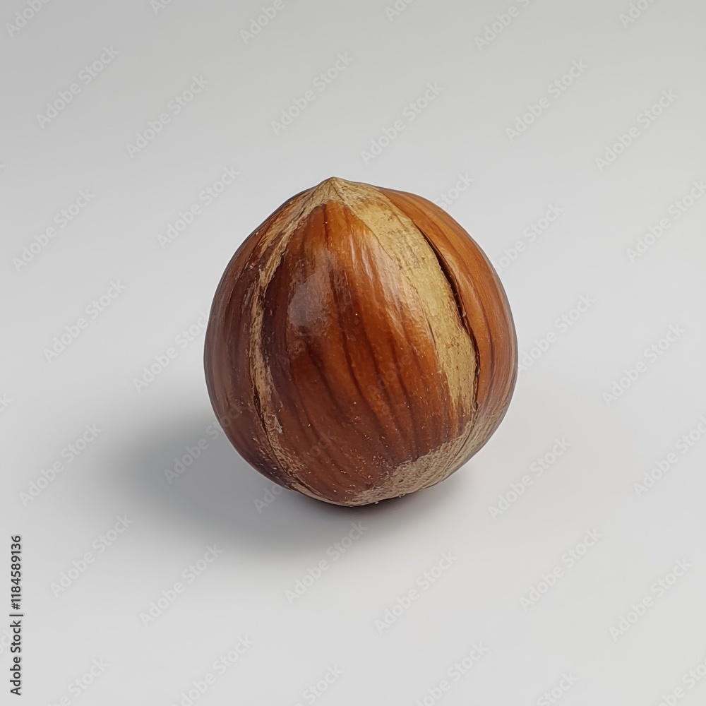 Poster roasted hazelnut with a rich brown shell and smooth golden interior on a pristine white background