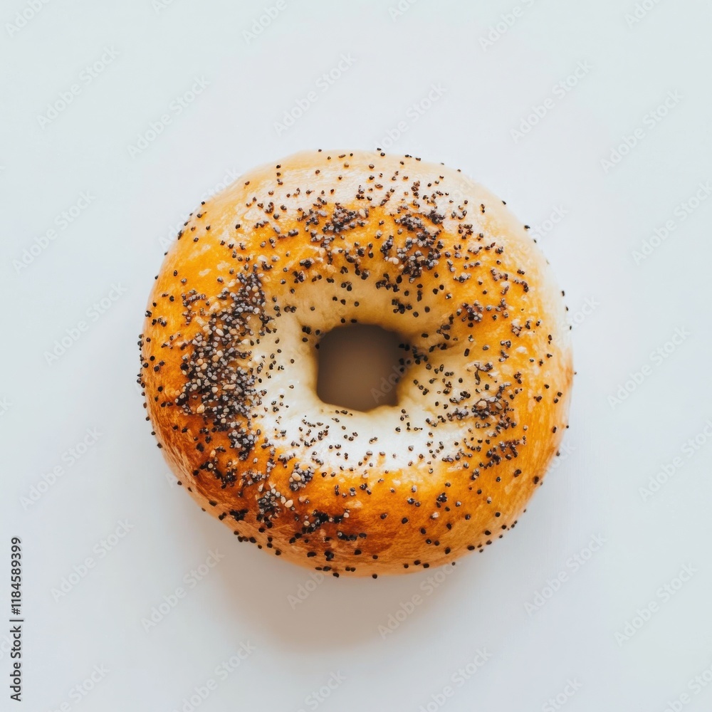 Poster delicious golden bagel with poppy seeds displayed on a clean background
