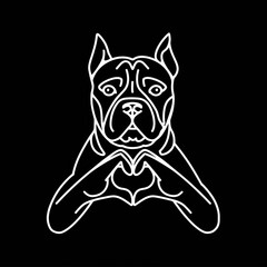 A playful line art illustration of a dog forming a heart with its paws.