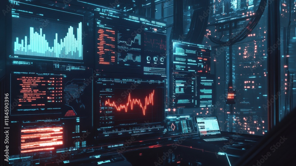 Poster polished visualization of an ai financial assistant with predictive analytics and glowing circuits