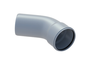 One PVC plastic corner pipe isolated on white background. Plumbing item. 3d render