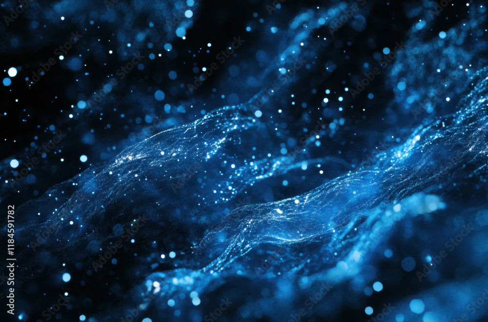 Aufkleber a captivating display of blue waves and shimmering particles creates an illusion of depth and motion