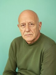 Obraz premium Portrait of an older man exuding warmth and wisdom against a vibrant mint green backdrop