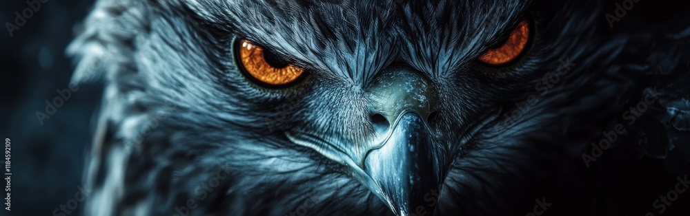 Poster captivating detail of an eagle's face showcasing its golden eye and sharp beak under dramatic lighti