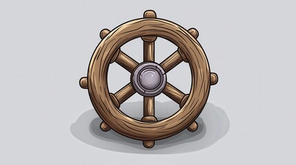 Vintage Wooden Ship Wheel Nautical Illustration Cartoon Style Maritime Design Element