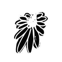 Hand drawn black ink abstract daisy flower silhouette isolated on white background. Monochrome scribble style bloom. Sketchy minimalist floral design.