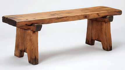 A wooden bench with a wooden leg