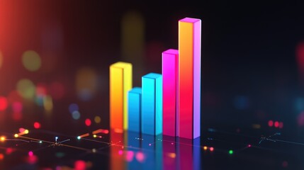 A vibrant D bar graph with glowing edges, rising from a dark gradient background, symbolizing financial growth.